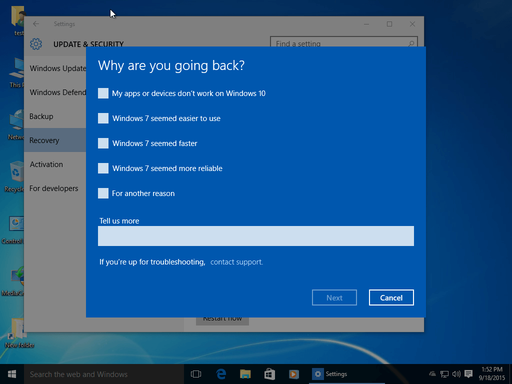 Windows 10 Downgrade