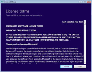 Accept windows 10 terms