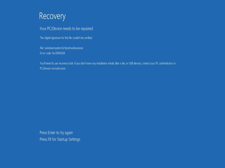 Windows 10 Preview error code 0xc0000428