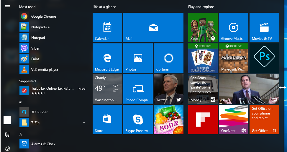 Windows 10 user interface