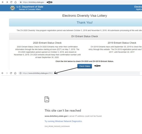 DV Lottery 2020 website down