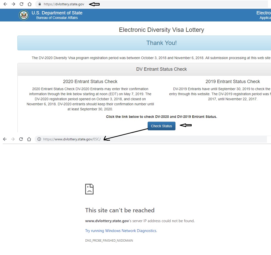 DV Lottery 2020 website down