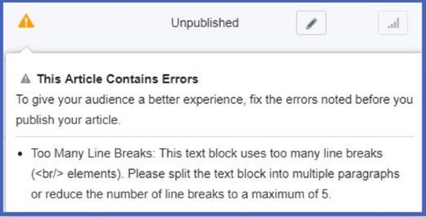 fb instant articles to many line breaks