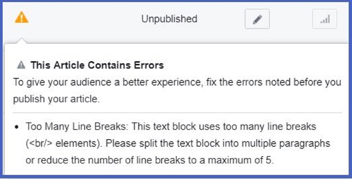 fb instant articles to many line breaks