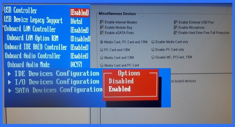 enable, disable internal devices in Bios