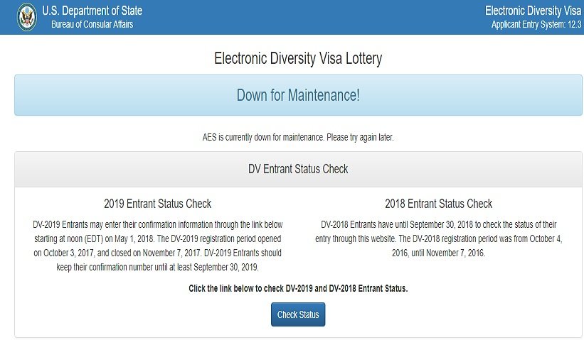 Down for Maintenance! Electronic Diversity Visa Lottery