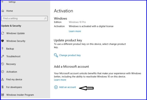 save windows 10 digital license in your account
