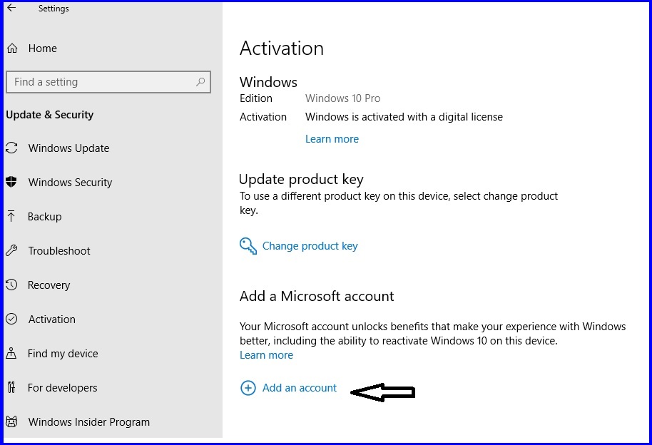 change windows 10 digital license to product key