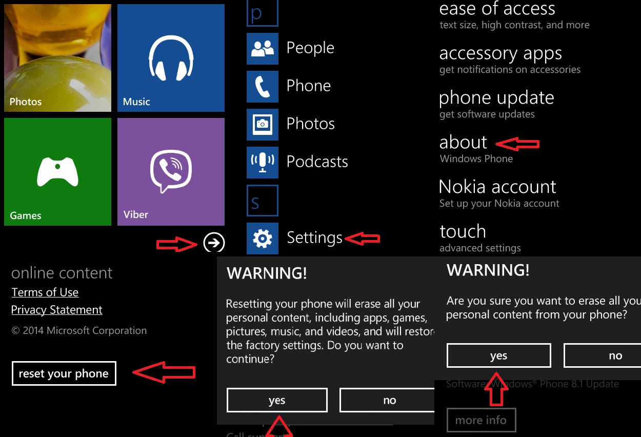 Reset Windows Phone 8.1, all steps