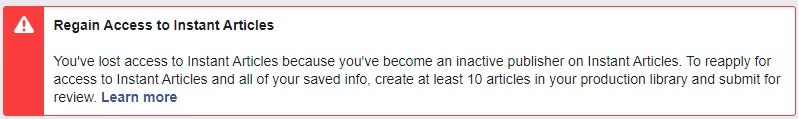 FB Regain Access to Instant Articles