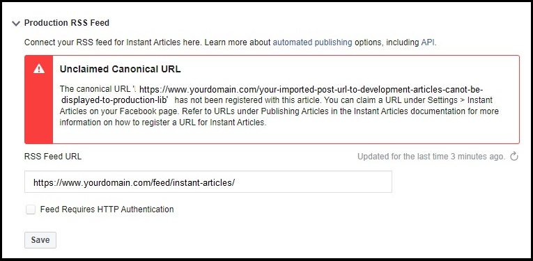 FB Production RSS Feed: Unclaimed Canonical URL