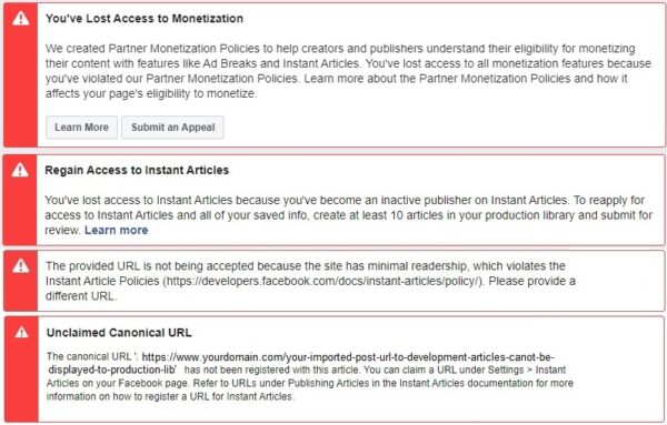 Regain access to FB Instant Articles if you lost access because of minimal readership
