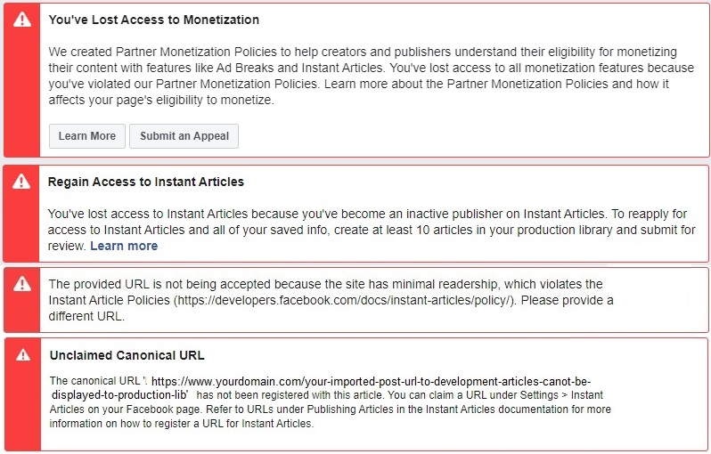 Regain access to FB Instant Articles if you lost access because of minimal readership